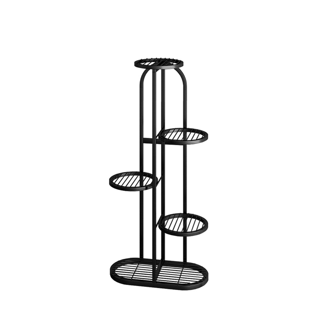 SOGA 5 Tier 6 Pots Black Round Metal Plant Rack Flowerpot Storage Display Stand Holder Home Garden Decor