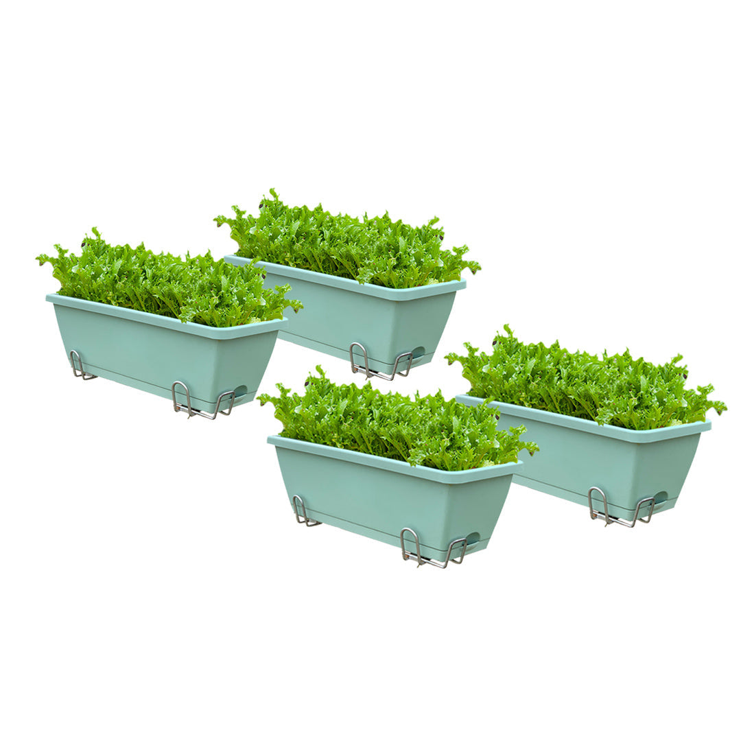 SOGA 49.5cm Green Rectangular Planter Vegetable Herb Flower Outdoor Plastic Box with Holder Balcony Garden Decor Set of 4 - Active Workspace