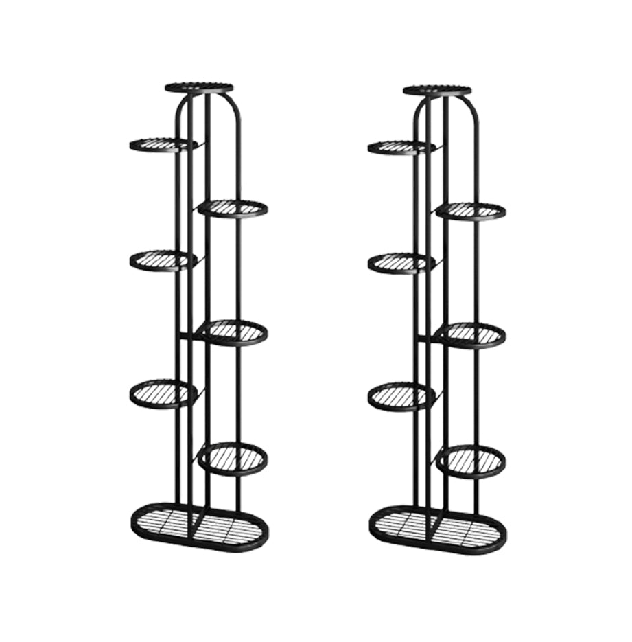 SOGA 2X 8 Tier 9 Pots Black Round Metal Plant Rack Flowerpot Storage Display Stand Holder Home Garden Decor