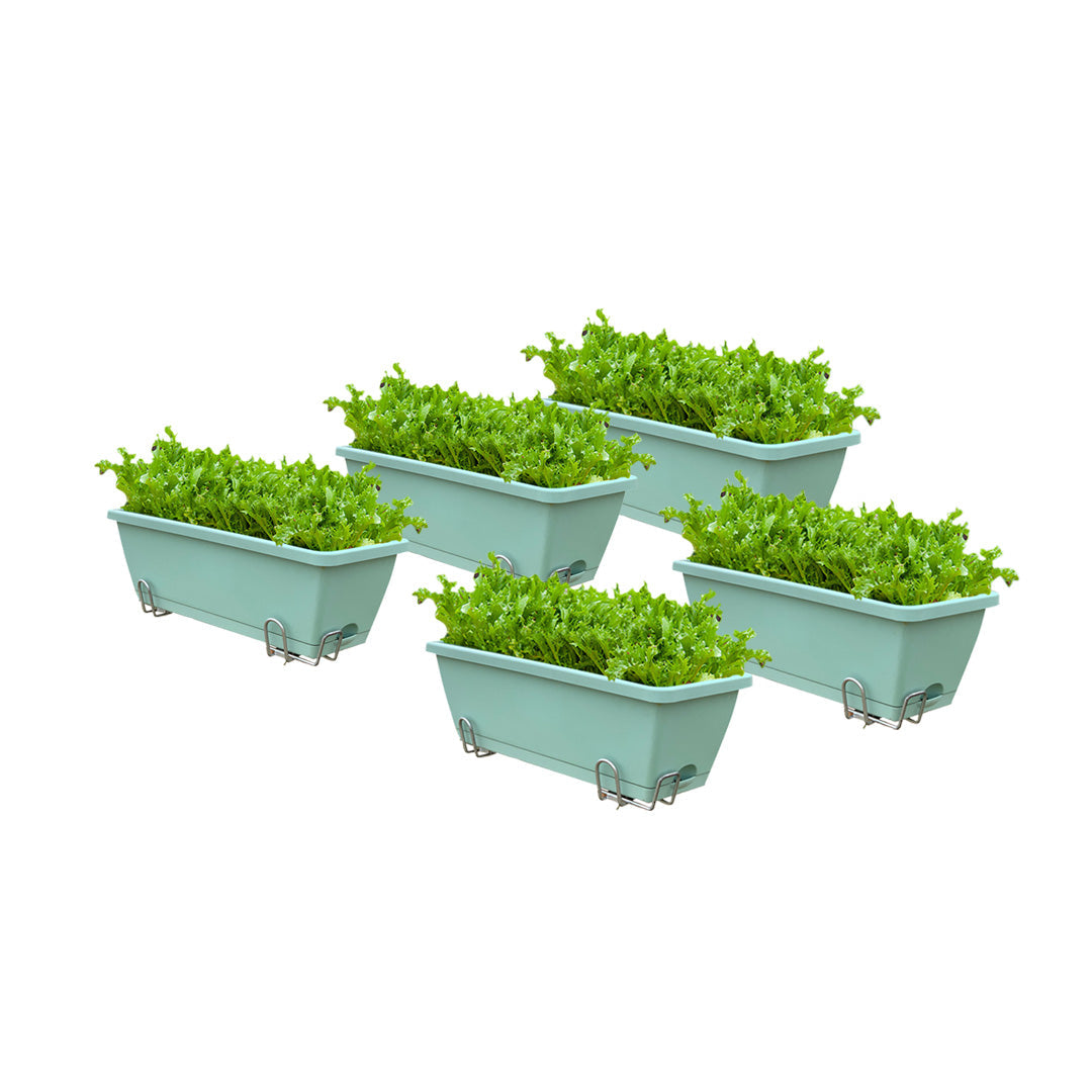 SOGA 49.5cm Green Rectangular Planter Vegetable Herb Flower Outdoor Plastic Box with Holder Balcony Garden Decor Set of 5 - Active Workspace