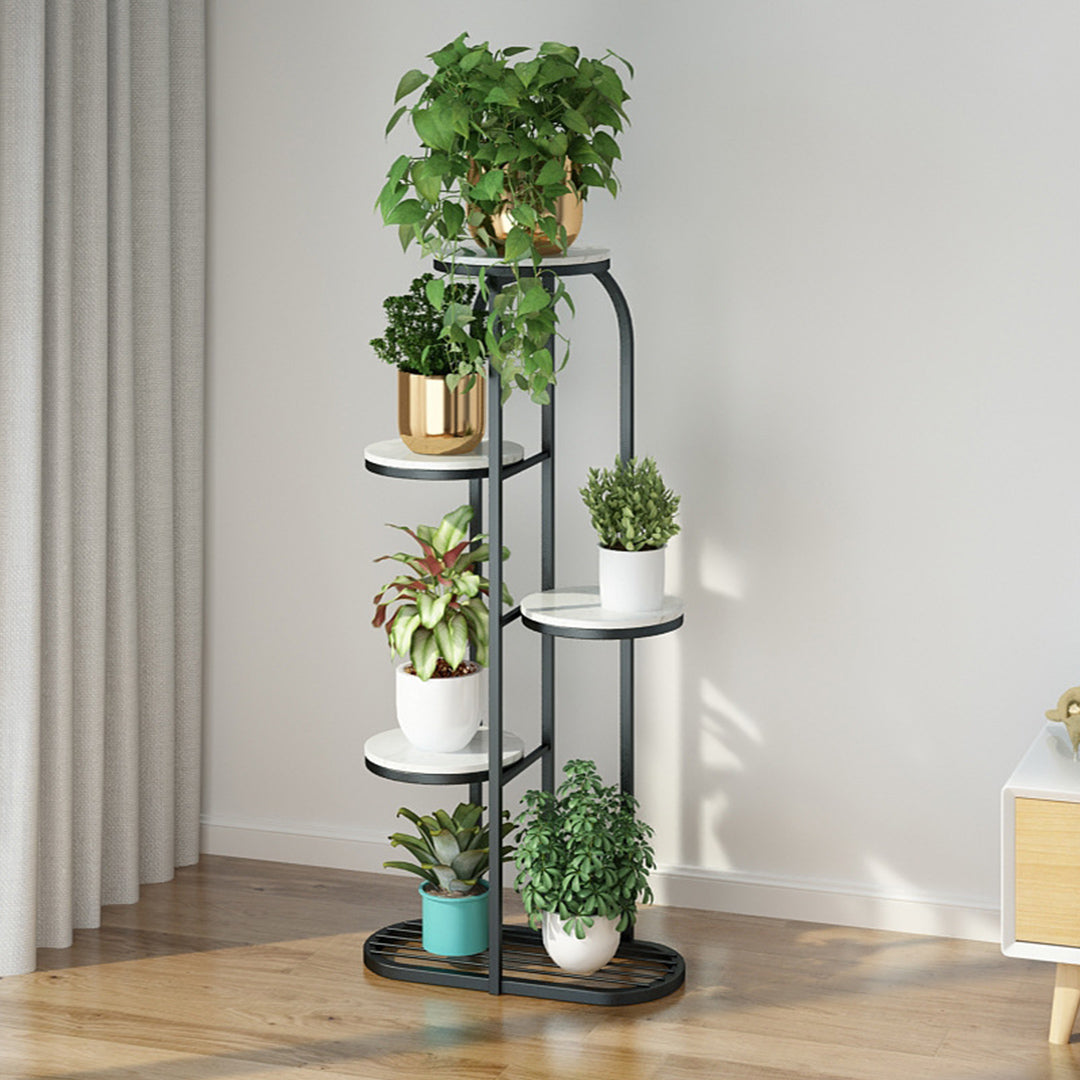 SOGA 5 Tier 6 Pots Black Round Metal Plant Rack Flowerpot Storage Display Stand Holder Home Garden Decor