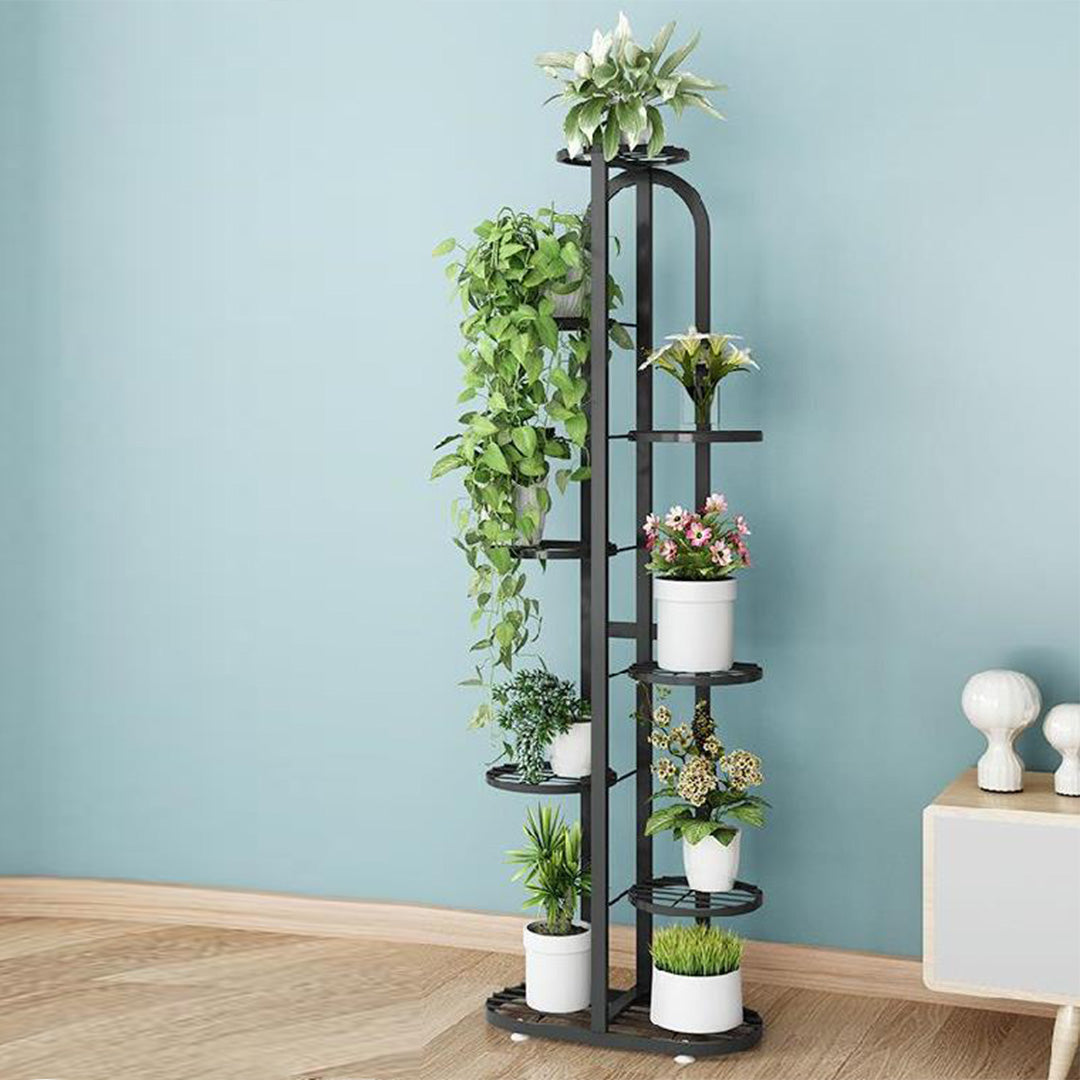 SOGA 2X 8 Tier 9 Pots Black Round Metal Plant Rack Flowerpot Storage Display Stand Holder Home Garden Decor