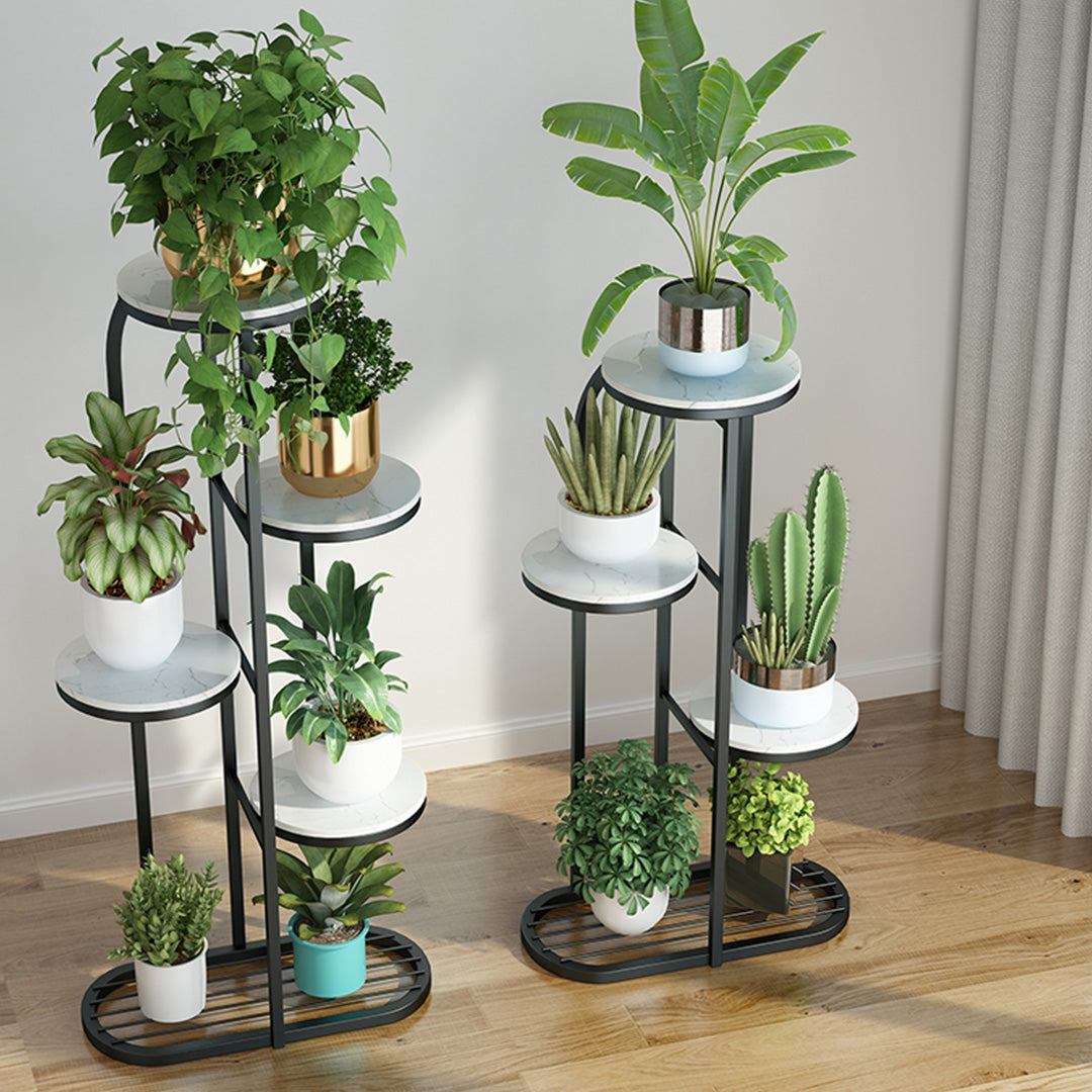 SOGA 5 Tier 6 Pots Black Round Metal Plant Rack Flowerpot Storage Display Stand Holder Home Garden Decor