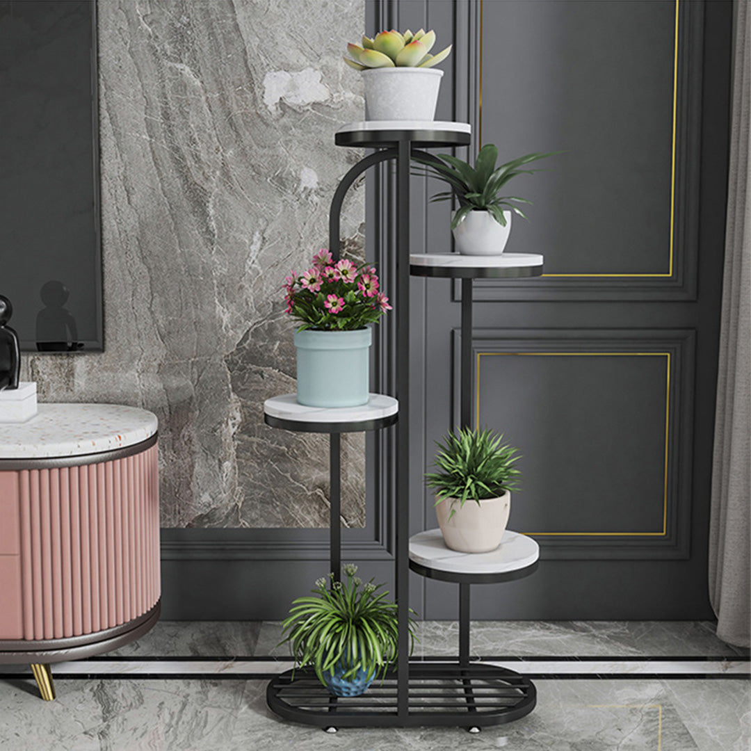 SOGA 5 Tier 6 Pots Black Round Metal Plant Rack Flowerpot Storage Display Stand Holder Home Garden Decor