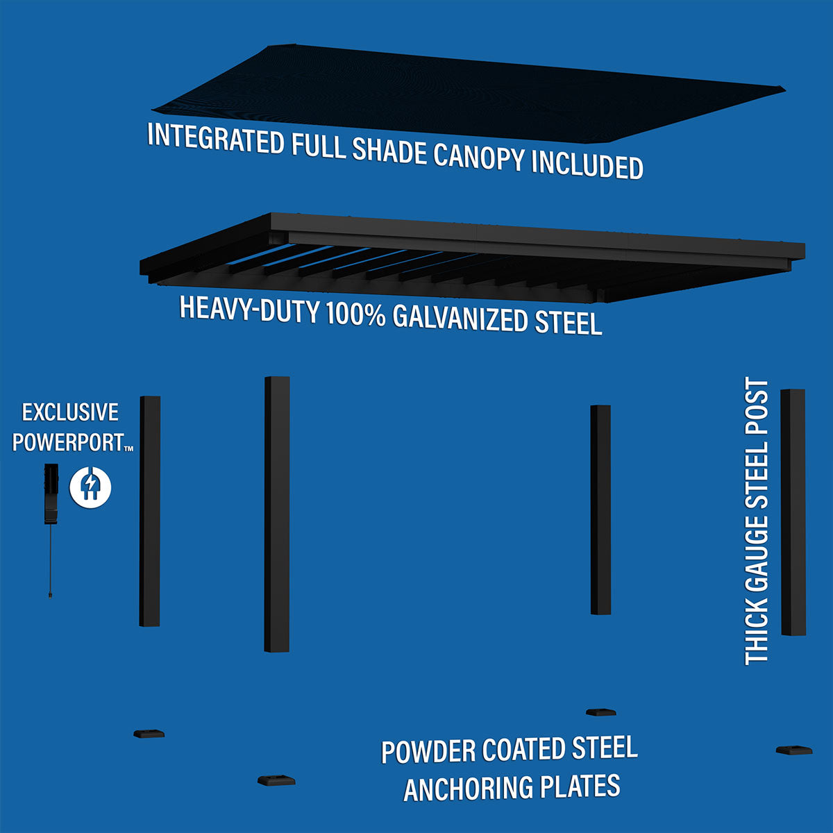 BYD Trenton Steel Pergola 3.6m x 4.9m x 2.3m (16ft x 12ft)