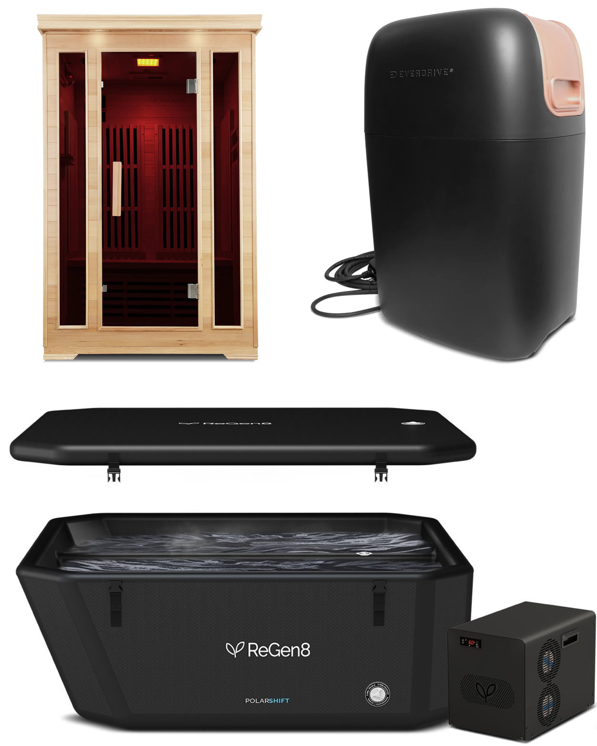 BUNDLE PRODUCT ReGen8 Sanctuary Contrast Suite: Duo V3 2-Person Sauna & 1060L PolarShift 4 Cold Plunge