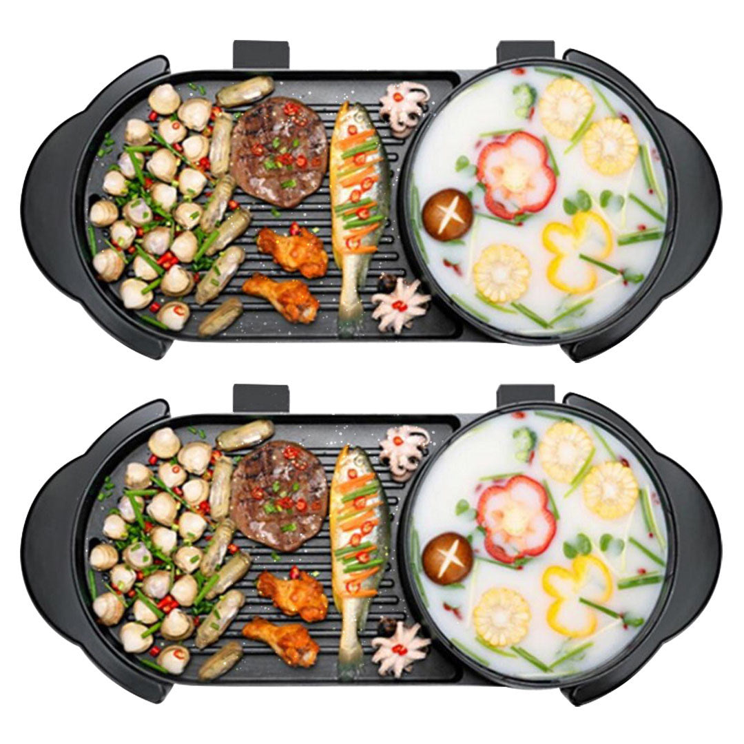 SOGA 2X 2 in 1 Electric Non-Stick BBQ Teppanyaki Grill Plate Steamboat Hotpot 2-8 Person