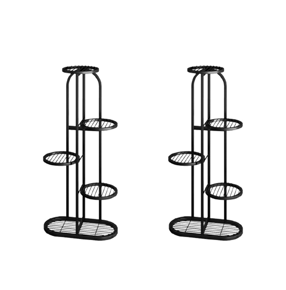 SOGA 2X 5 Tier 6 Pots Black Round Metal Plant Rack Flowerpot Storage Display Stand Holder Home Garden Decor