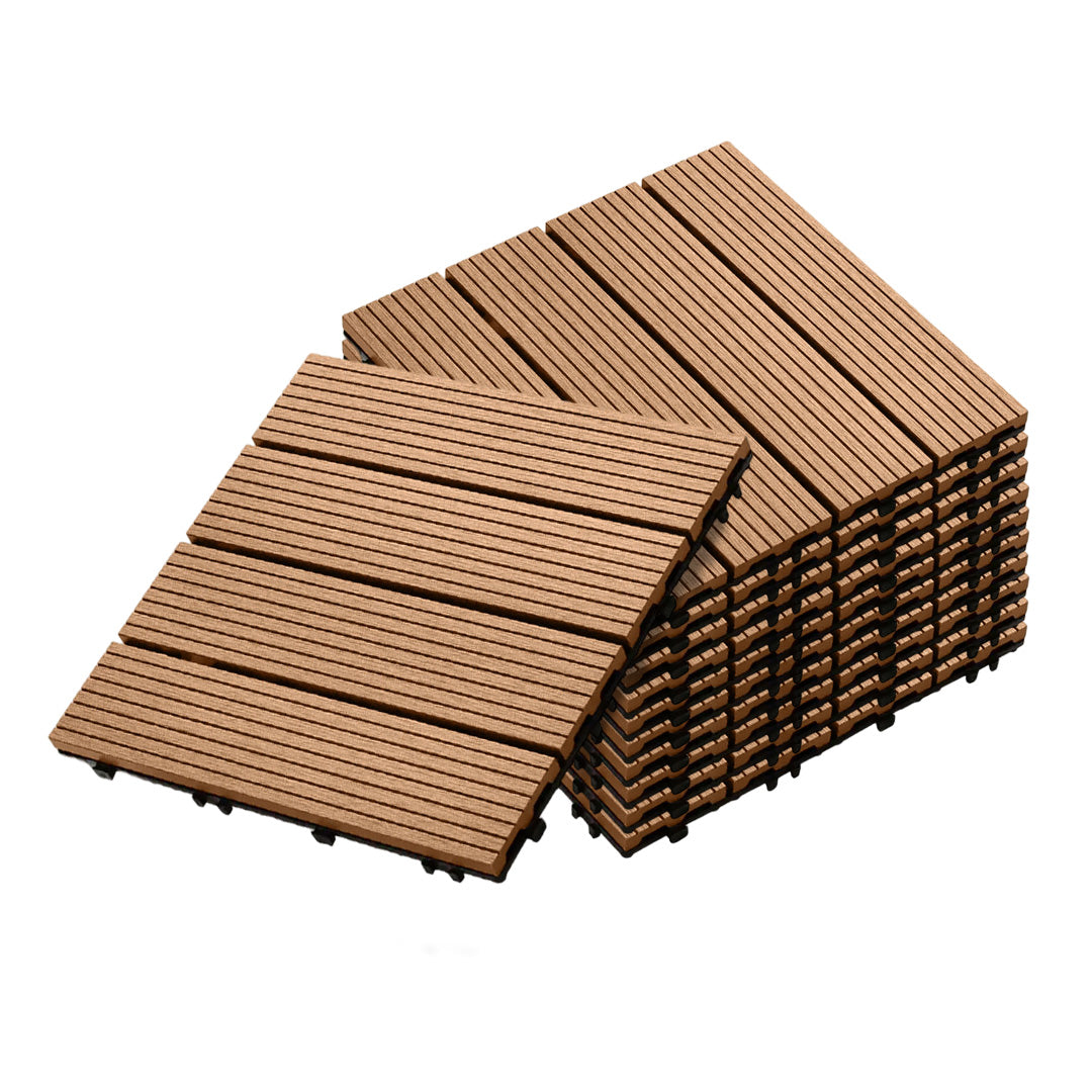 SOGA 11 pcs Coffee DIY Wooden Composite Decking Tiles Backyard Flooring