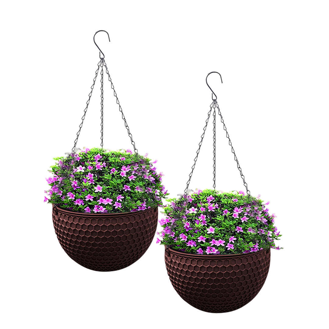 SOGA 2X Coffee Medium Hanging Resin Flower Pot Self Watering Basket Planter