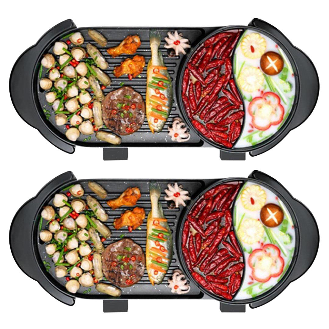 SOGA 2X 2 in 1 Electric Non-Stick BBQ Teppanyaki Grill Plate Steamboat Dual Sided Hotpot