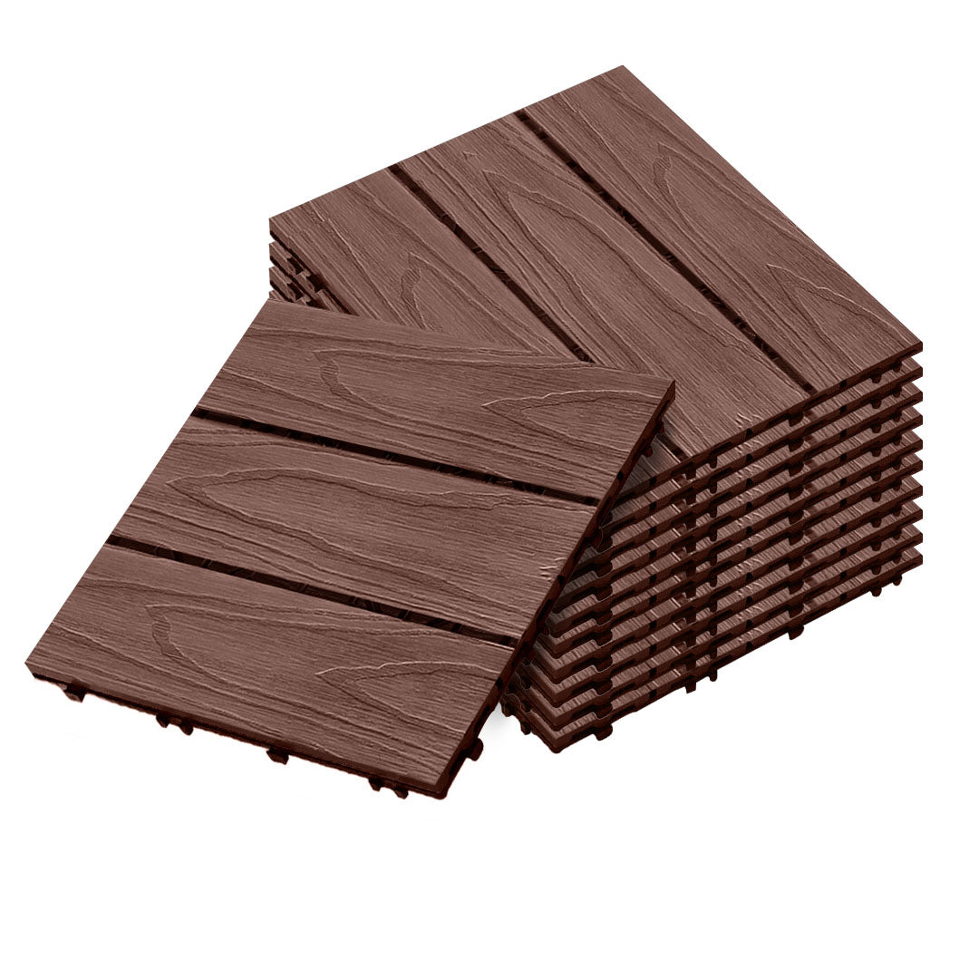 SOGA 11 pcs Dark Chocolate DIY Wooden Composite Decking Tiles Backyard Flooring