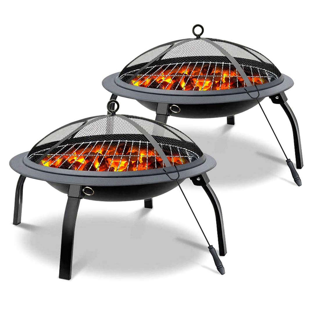 SOGA 2X 2 in 1 Outdoor Portable Fold Fire Pit BBQ Grill Heater Fireplace 56cm