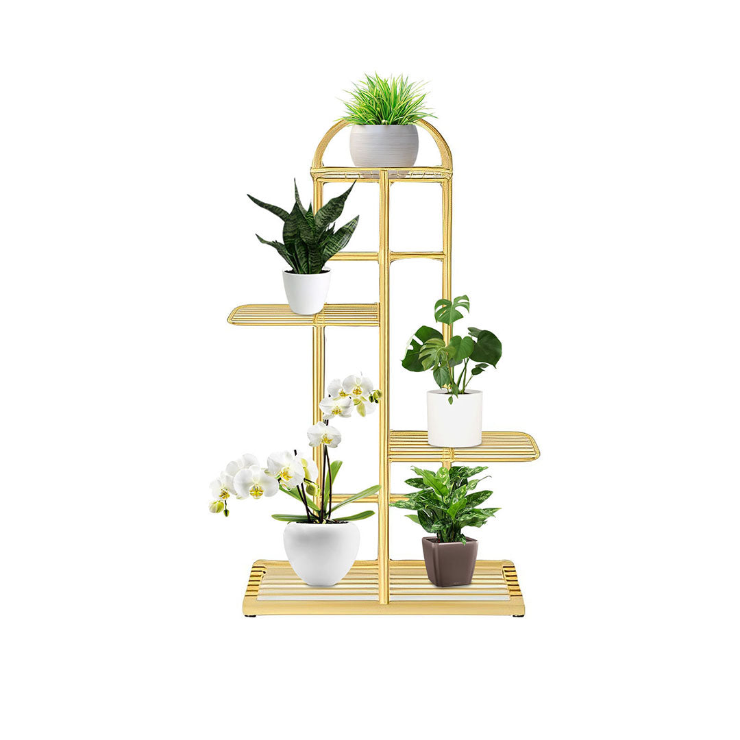 SOGA 4 Tier 5 Pots Gold Metal Plant Stand Flowerpot Display Shelf Rack Indoor Home Office Decor