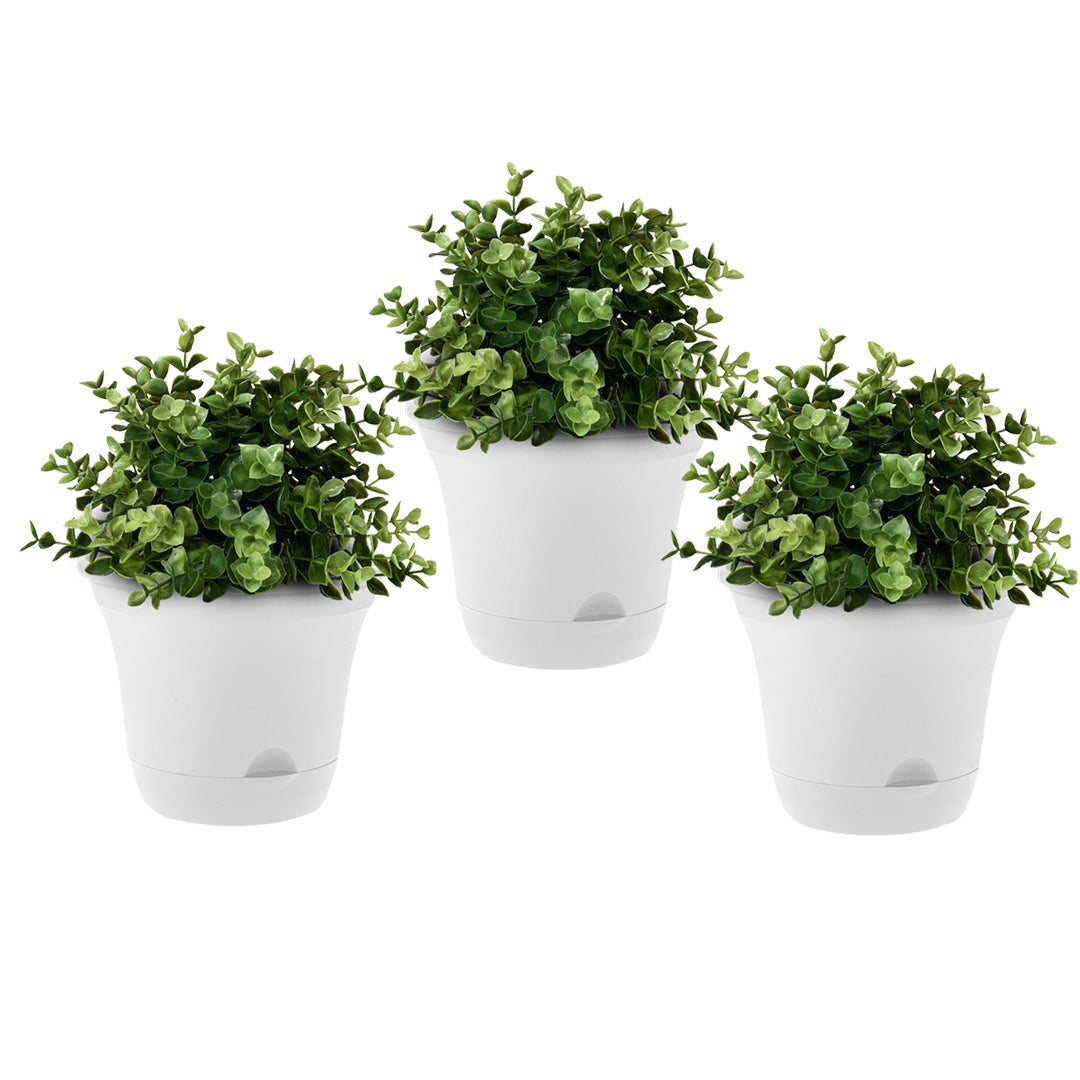 SOGA 19.5cm White Plastic Plant Pot Self Watering Planter Set of 3