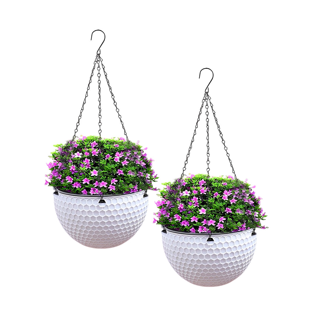 SOGA 2X White Medium Hanging Resin Flower Pot Self Watering Basket Planter