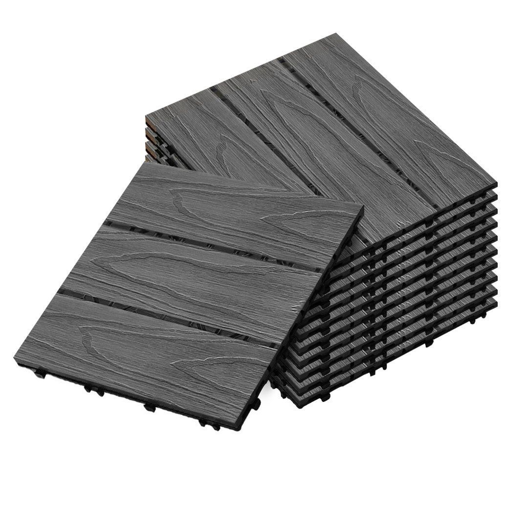 SOGA 11 pcs Dark Grey DIY Wooden Composite Decking Tiles Backyard Flooring