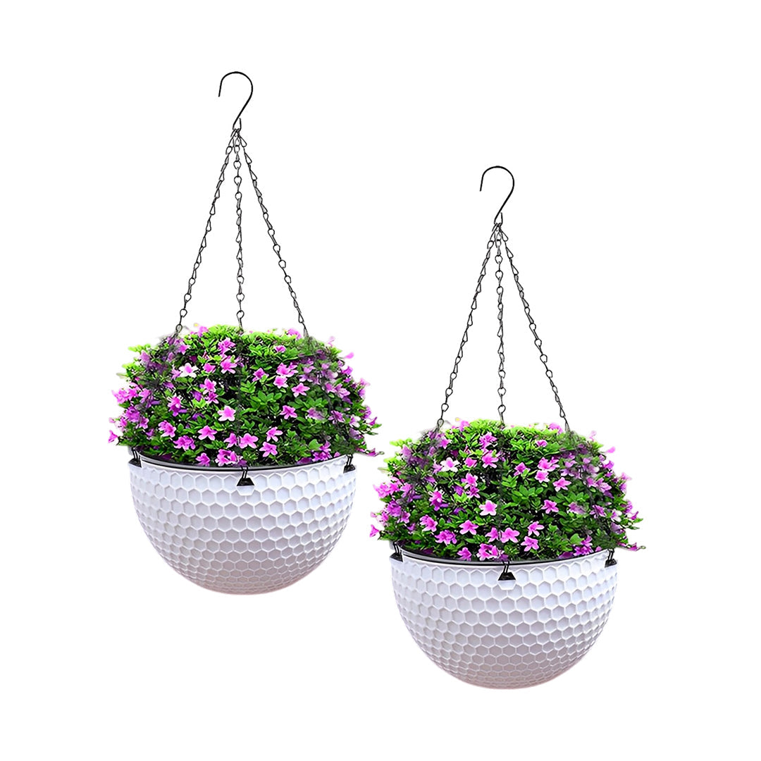 SOGA 2X White Small Hanging Resin Flower Pot Self Watering Basket Planter