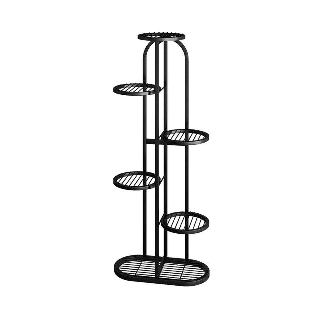 SOGA 6 Tier 7 Pots Black Round Metal Plant Rack Flowerpot Storage Display Stand Holder Home Garden Decor