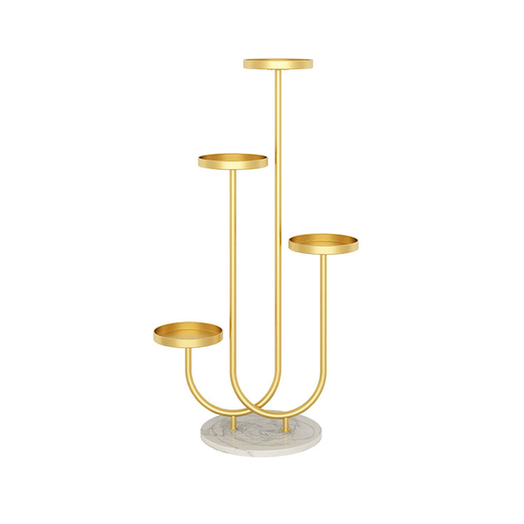 SOGA U Shaped Plant Stand Round Flower Pot Tray Living Room Balcony Display Gold Metal Decorative Shelf