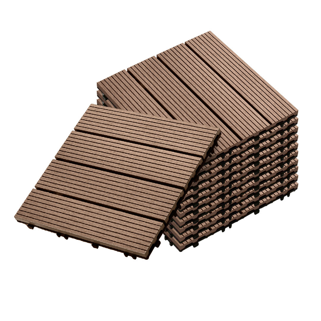 SOGA 11 pcs Light Chocolate DIY Wooden Composite Decking Tiles Backyard Flooring