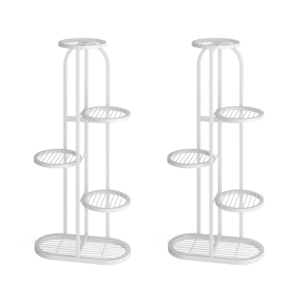 SOGA 2X 5 Tier 6 Pots White Round Metal Plant Rack Flowerpot Storage Display Stand Holder Home Garden Decor