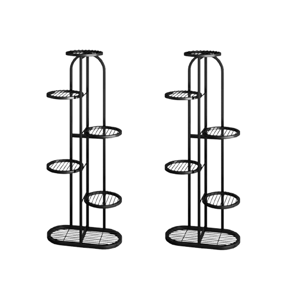 SOGA 2X 6 Tier 7 Pots Black Round Metal Plant Rack Flowerpot Storage Display Stand Holder Home Garden Decor