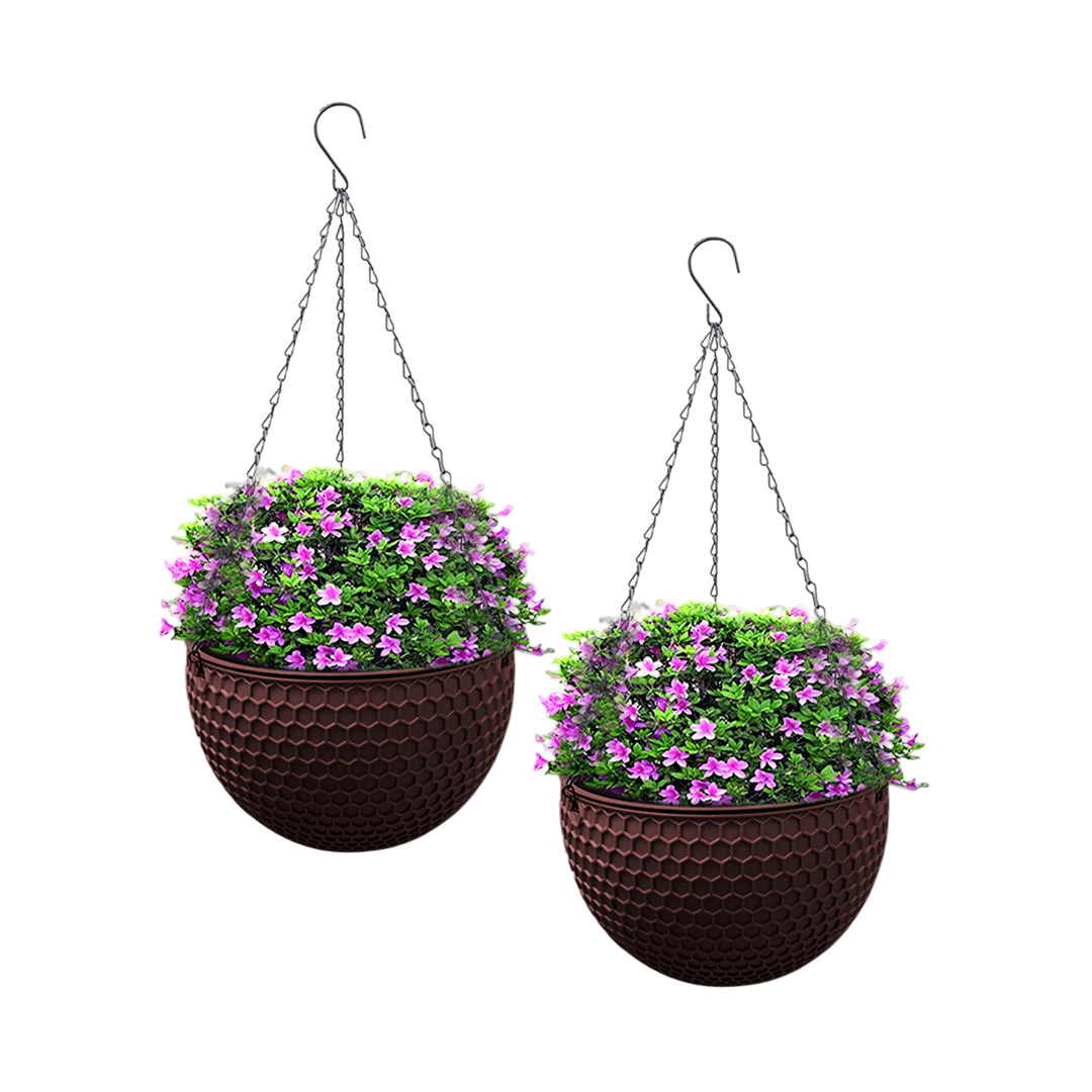 SOGA 2X Coffee Small Hanging Resin Flower Pot Self Watering Basket Planter