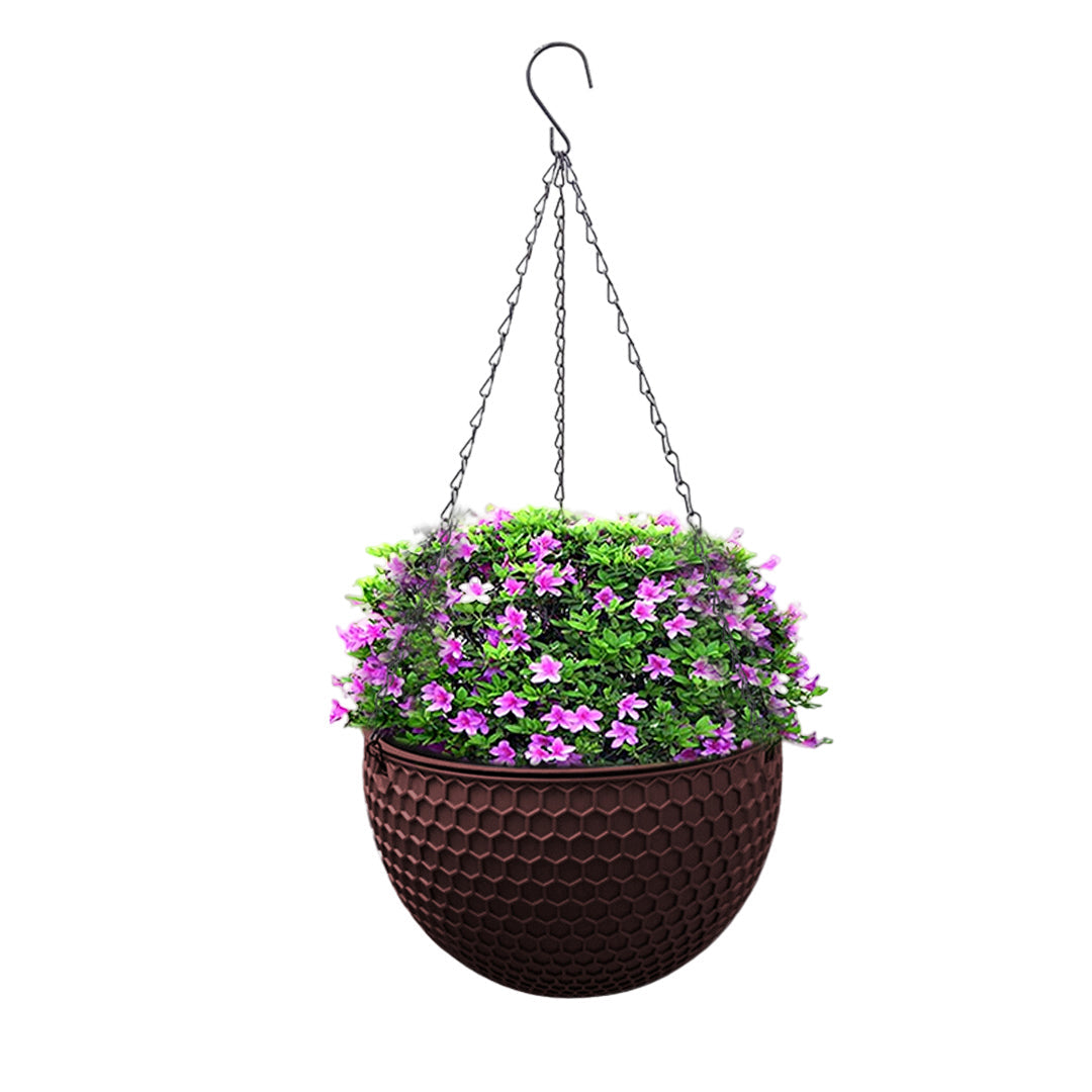 SOGA Coffee Medium Hanging Resin Flower Pot Self Watering Basket Planter