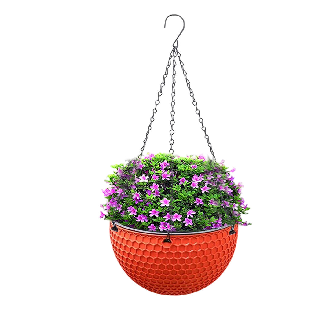 SOGA Red Medium Hanging Resin Flower Pot Self Watering Basket Planter Outdoor