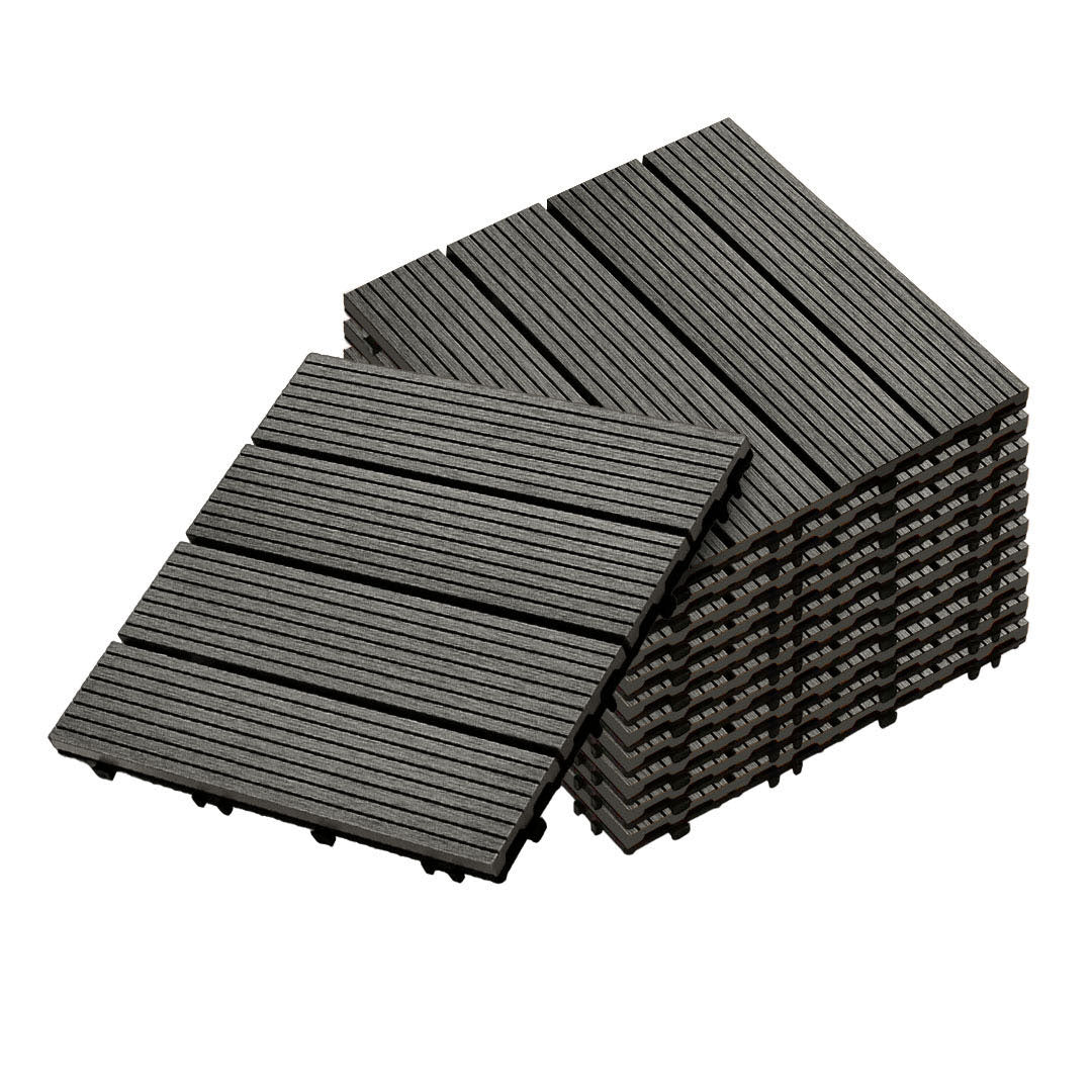 SOGA 11 pcs Grey DIY Wooden Composite Decking Tiles Backyard Flooring