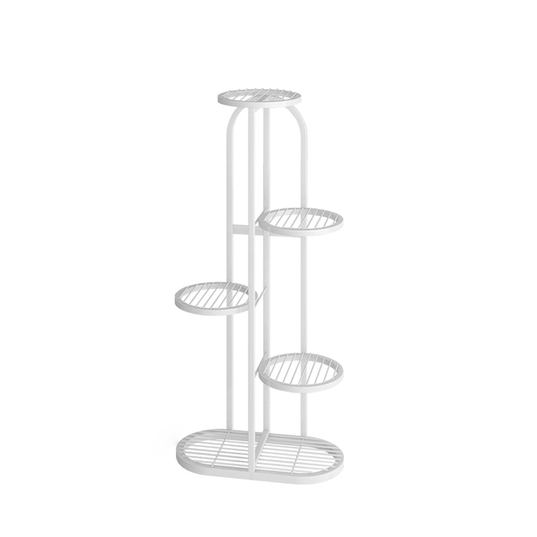 SOGA 5 Tier 6 Pots White Round Metal Plant Rack Flowerpot Storage Display Stand Holder Home Garden Decor