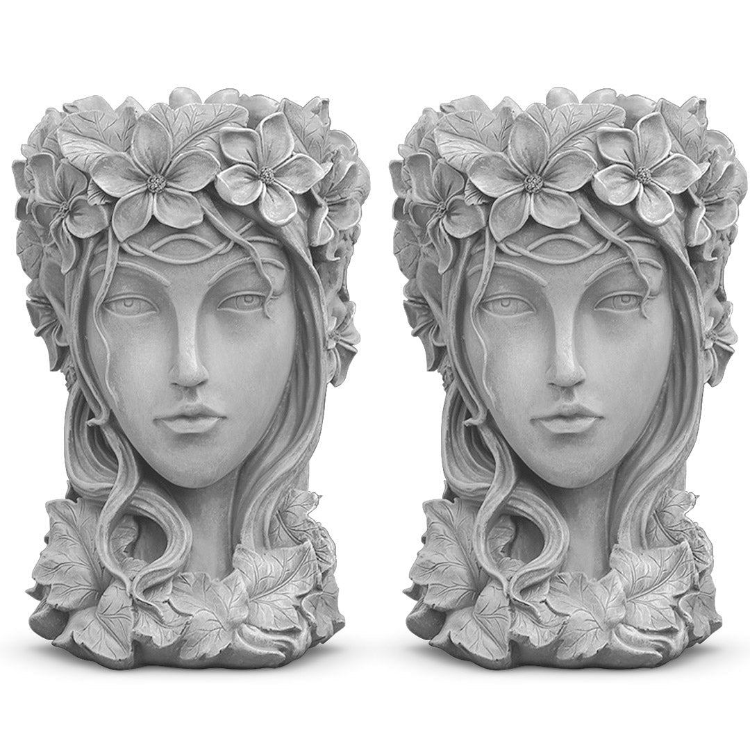 SOGA 2X Resin Grey Creative Goddess Head Statue Planter Bonsai Flower Succulent Pot Decor