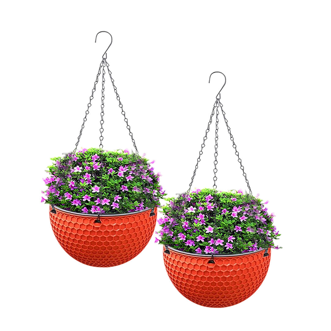 SOGA 2X Red Medium Hanging Resin Flower Pot Self Watering Basket Planter