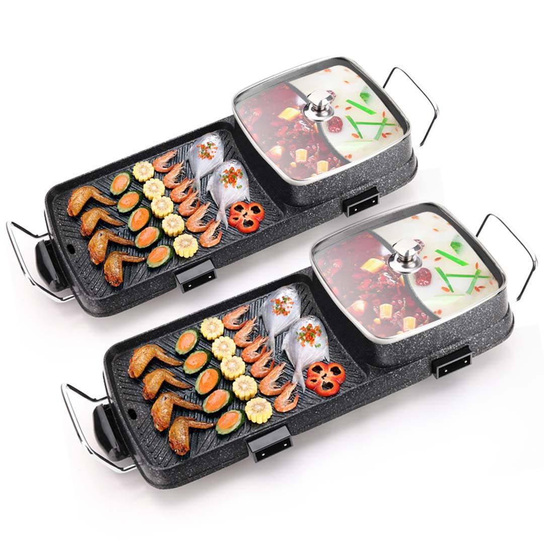 SOGA 2X 2 in 1 Electric BBQ Grill Teppanyaki and Steamboat Hotpot Asian Hot Pot