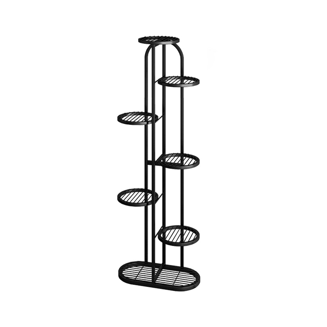 SOGA 7 Tier 8 Pots Black Round Metal Plant Rack Flowerpot Storage Display Stand Holder Home Garden Decor