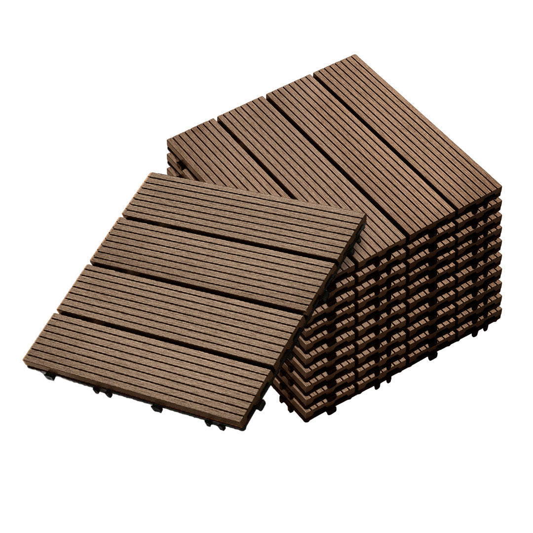 SOGA 11 pcs Dark Chocolate DIY Wooden Composite Decking Tiles Backyard Flooring