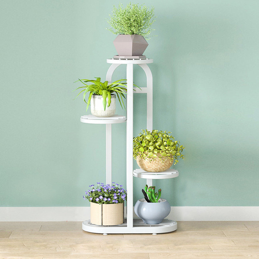 SOGA 4 Tier 5 Pots White Round Metal Plant Rack Flowerpot Storage Display Stand Holder Home Garden Decor