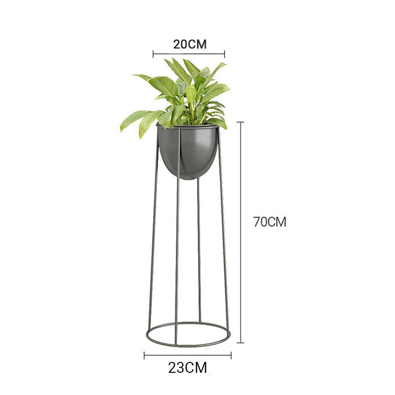 SOGA 70cm Round Wire Metal Flower Pot Stand with Black Flowerpot Holder Rack Display