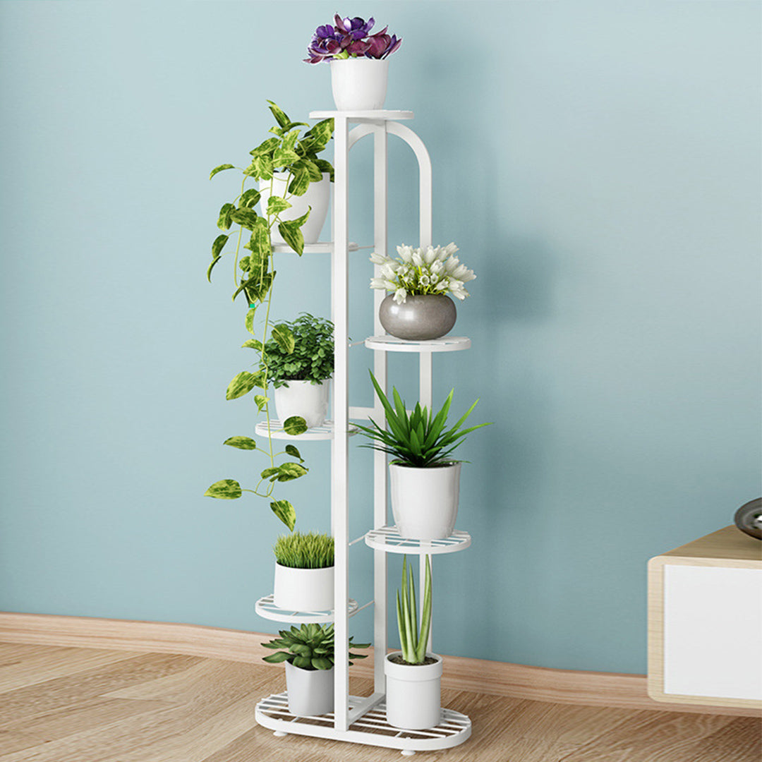 SOGA 2X 7 Tier 8 Pots White Round Metal Plant Rack Flowerpot Storage Display Stand Holder Home Garden Decor