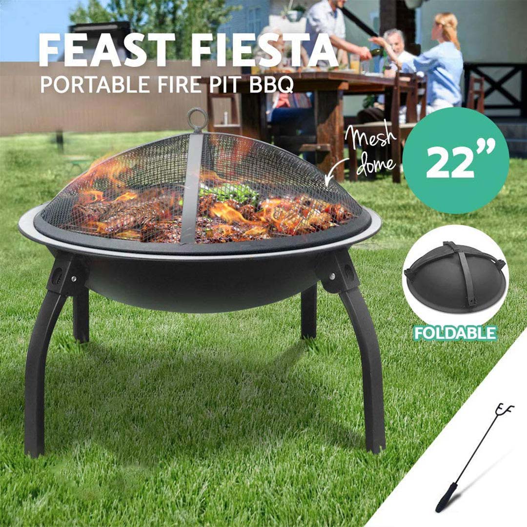 SOGA 2X 2 in 1 Outdoor Portable Fold Fire Pit BBQ Grill Heater Fireplace 56cm