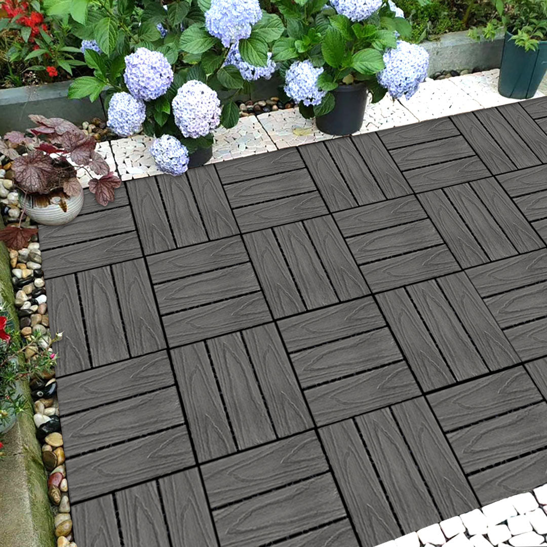 SOGA 11 pcs Dark Grey DIY Wooden Composite Decking Tiles Backyard Flooring