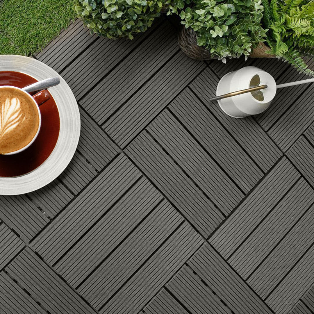 SOGA 11 pcs Grey DIY Wooden Composite Decking Tiles Backyard Flooring