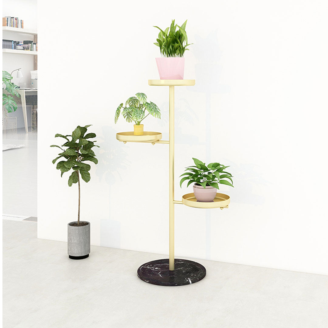 SOGA 3 Tier Gold Round Plant Stand Flowerpot Tray Display Living Room Balcony Metal Decorative Shelf