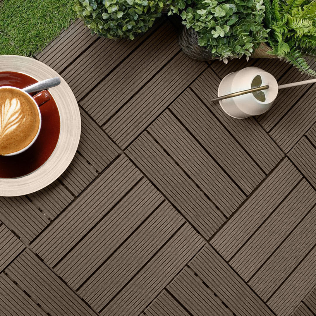 SOGA 11 pcs Dark Chocolate DIY Wooden Composite Decking Tiles Backyard Flooring