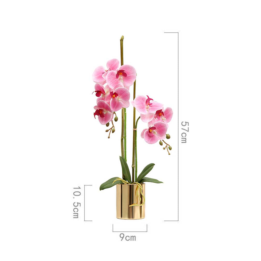 SOGA Pink Artificial Fake Orchid Flower in Copper Metal Vase Set