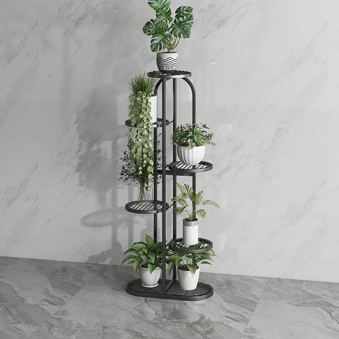 SOGA 6 Tier 7 Pots Black Round Metal Plant Rack Flowerpot Storage Display Stand Holder Home Garden Decor