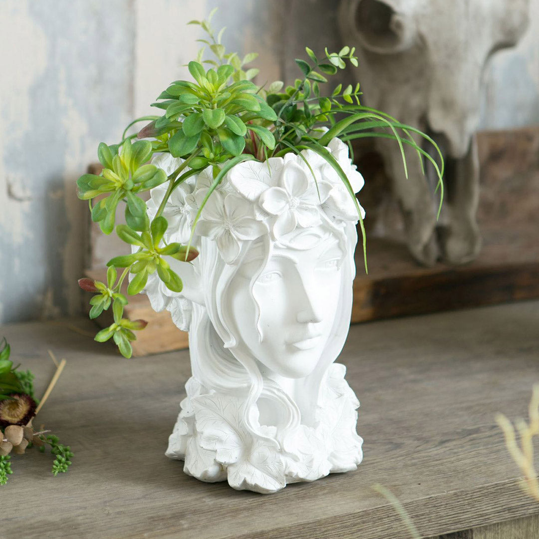 SOGA Resin White Creative Goddess Head Statue Planter Bonsai Flower Succulent Pot Decor