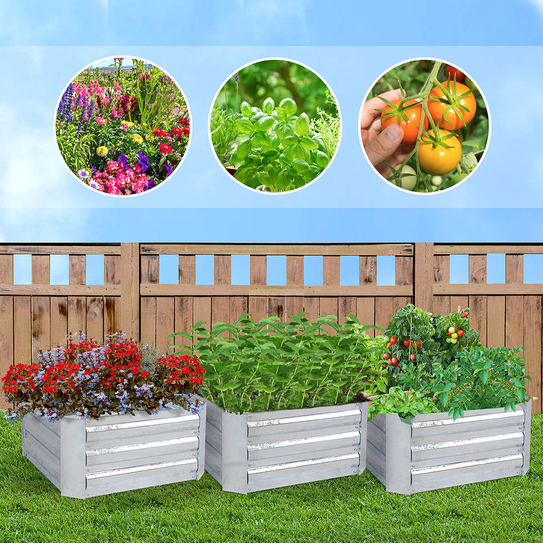 SOGA 60cm Square Galvanised Raised Garden Bed Vegetable Herb Flower Outdoor Planter Box