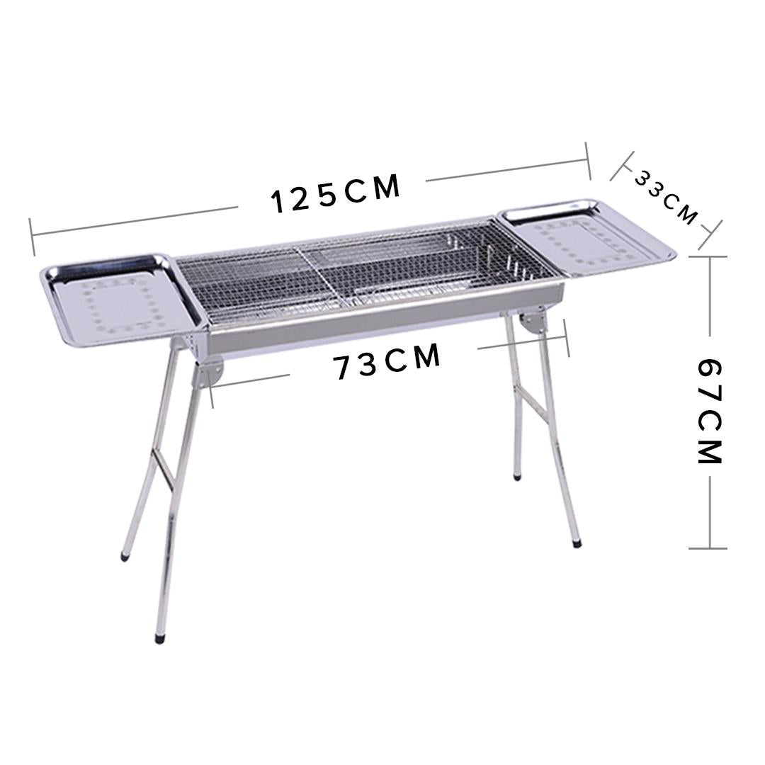 SOGA Skewers Grill with Side Tray Portable Stainless Steel Charcoal BBQ Outdoor 6-8 Persons